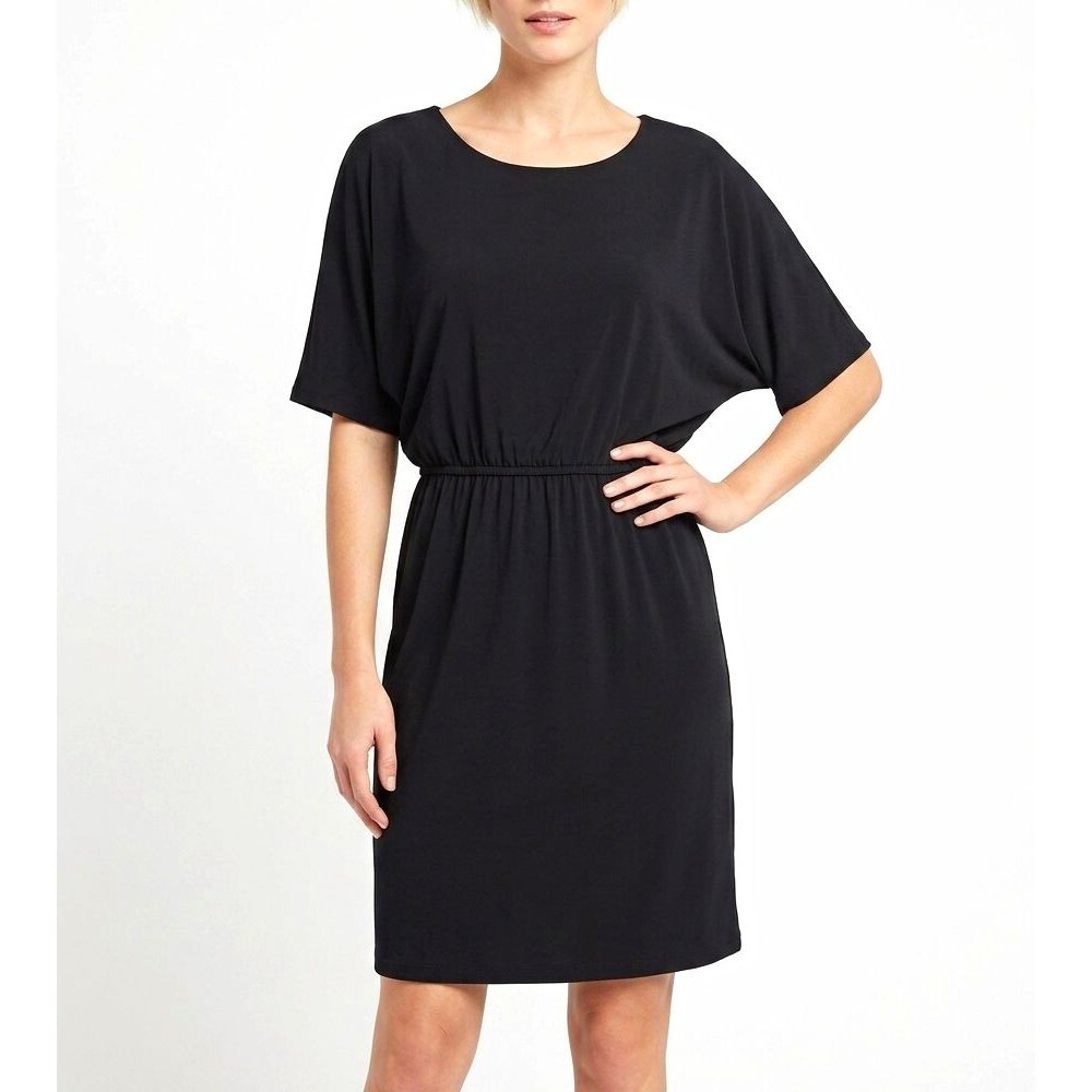 Chico's Womens Dress sz 1 Black Solid Knit Sheath Batwing Slv Elastic Waist Med